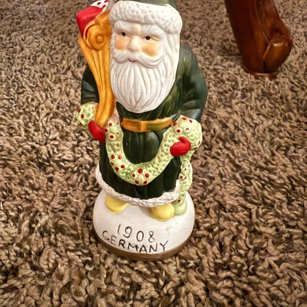 Vintage Green Santa Figurine with Wreath